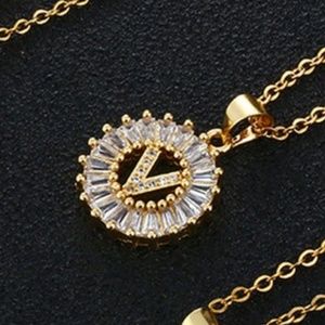 Small Initial Sun Pendant Necklace - Letter "V"